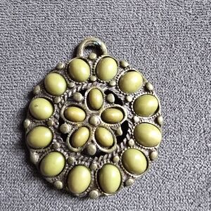 Round Floral Pendant Necklace Charm in Olive Green
